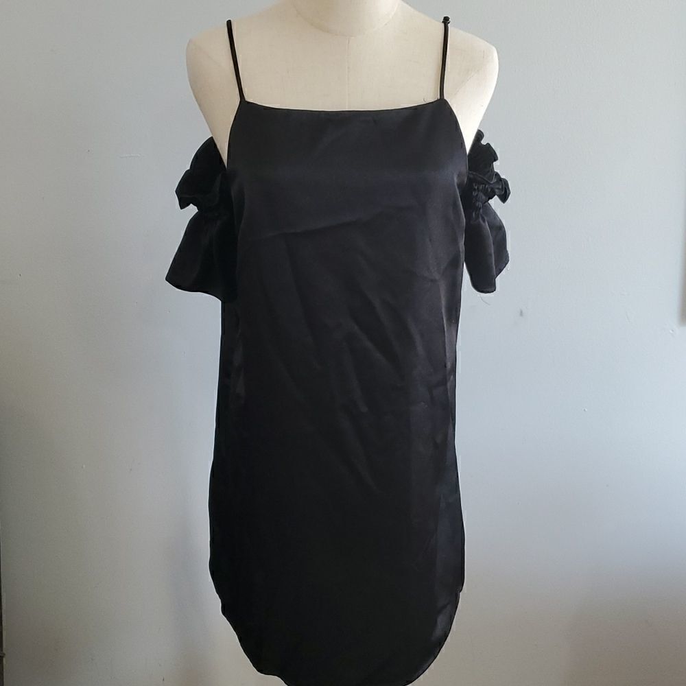 Kimchi Blue Black Satin Off Shoulder Dress - Picture 2 of 7